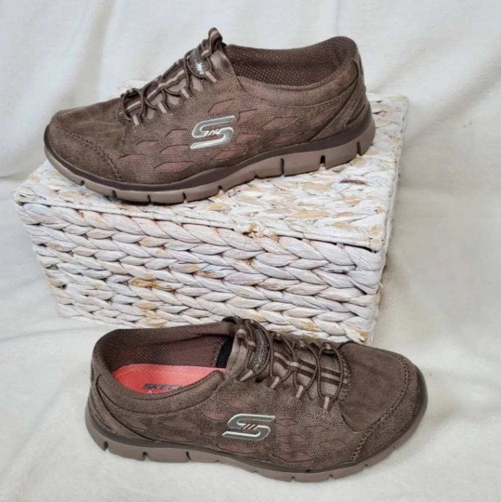 Skechers Fisherman Size 8 ‎ Walk Casual Slip On Sneakers Taupe Low Top Bungee